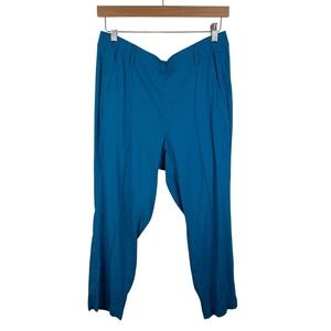 J Jill Linen Stretch Pants Medium Blue Ankle Pull On Travel Resort Lightweight